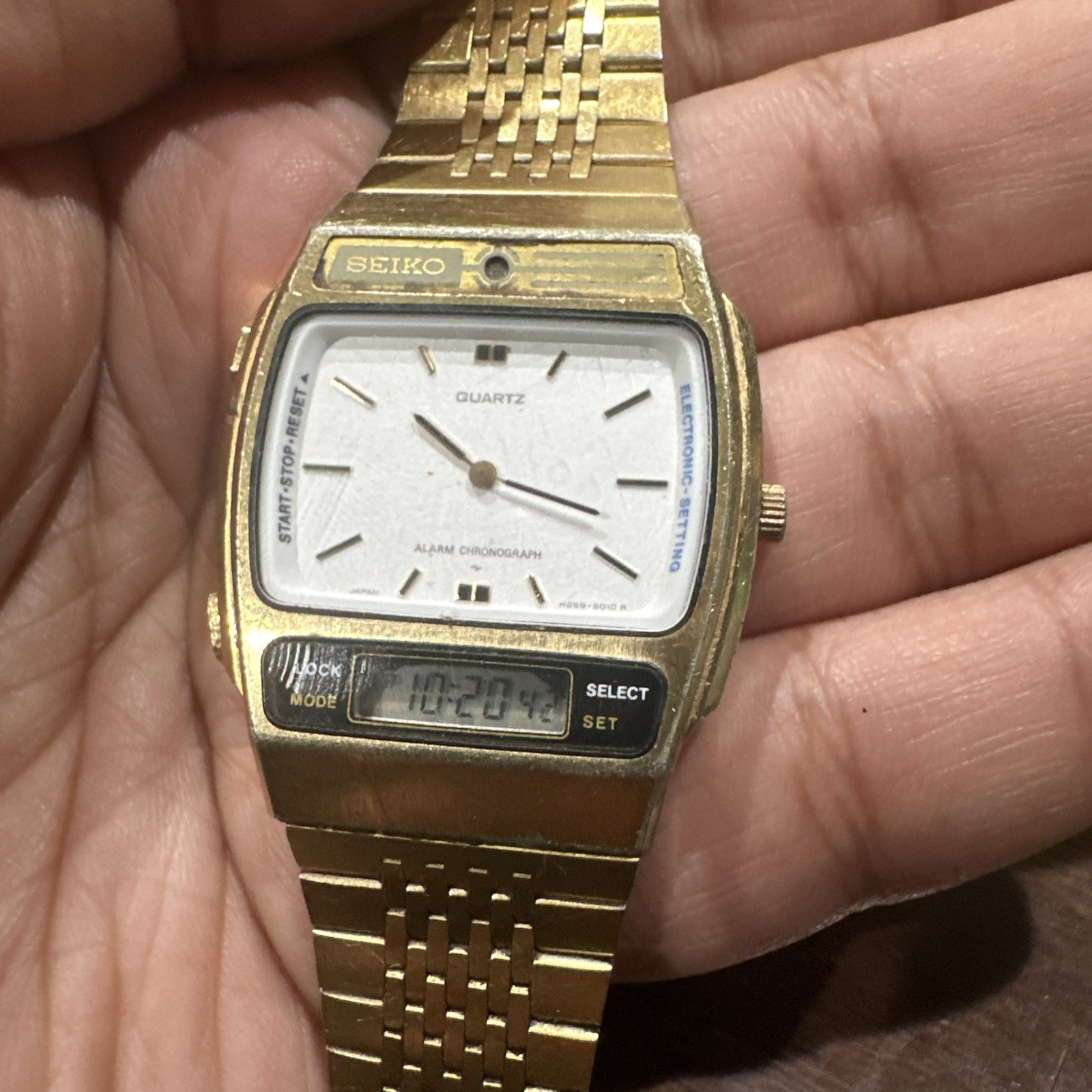 Working Vtg Seiko Quartz Analog/Digital H259-5009 Gold Tone 33mm Mens Watch Rare